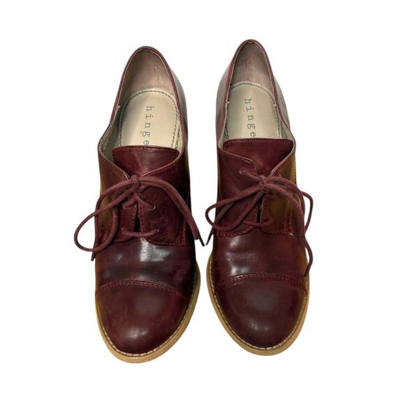 SOLD🚫 Hinge Women’s 8.5 Highland Oxford Pump Burgundy Leather Cap Toe - Picture 4 of 10